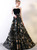 In Stock:Ship in 48 hours Black Strapless Satin Print Prom Dress