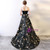 In Stock:Ship in 48 hours Black Strapless Satin Print Prom Dress