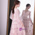 In Stock:Ship in 48 hours Pink Tulle V-neck Long Sleeve Prom Dress