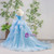 Blue Ball Gown Tulle Strapless Pleats Wedding Dress