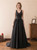 Sexy A-Line Black V-neck Satin Backless Trail Prom Dress