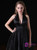 Black Halter Deep V neck Backless Tulle Floro Length Prom Dress