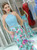 Mermaid Light Blue Two Piece Halter  Satin Lace Prom Dress