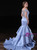 Blue Mermaid Satin Word Shoulder Prom Dress With Beading