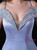 Blue Mermaid Satin Word Shoulder Prom Dress With Beading