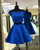 Two Piece Satin Cap Sleeves Homecoming Dress With Beading