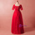 Plus Size Red Lace Tulle Short Sleeve V-neck Prom Dress