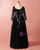Plus Size Black Tulle Embroidery Long Sleeve V-neck Prom Dress