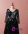 Plus Size Black Tulle Embroidery Long Sleeve V-neck Prom Dress