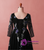 Plus Size Black Tulle Embroidery Long Sleeve V-neck Prom Dress