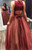 Burgundy Two Piece V-neck Backless Satin Tulle Prom Dress