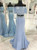 Blue Two-Piece Off-the-Shoulder Lace Mermaid Long Prom Dress