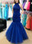 Sexy Mermaid Blue Tulle Halter Backless Prom Dress