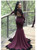 Burgundy Mermaid Long Sleeve Deep V-neck Backless Prom Dress