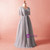 Plus Size Simple Gray Chiffon Short Sleeve Prom Dress