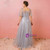 Plus Size Sexy Gray Tulle Sequins Short Sleeve Prom Dress