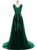 Hunter Green Lace Applique Tulle V Neck And Lace Up Prom Dress