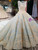 Blue Ball Gown Backless Long Train Tulle Beading Appliques Wedding Dress