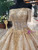 Luxury Gold Ball Gown Short Sleeve Sequins Tulle Haute Couture Wedding Dresses