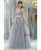 Gray V-neck Tulle Lace Floor Length Prom Dress