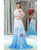 Two Pieces Lace Beaded Chiffon White And Blue Prom Dress