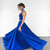 Royal Blue Satin Two Piece Floor Length Prom Dress