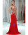 Long Halter Mermaid Appliques Lace Red Prom Dress