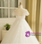 A-Line White Short Sleeve Backless Train Wedding Dress