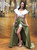 Satin Two Piece Off The Shoulder Green White Prom Dress