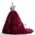 Burgundy Ball Gown Ruffles Beading Crystal Wedding Dress