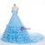 Sweetheart Blue Ruched Crystal Tulle Bridal Train Wedding Dress