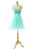 Mint Short Spaghetti Tulle Crystals Homecoming Dresses