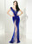 Sexy Mermaid Blue Velvet Deep V-neck Backless Prom Dress