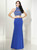 Blue Two Piece Halter Backless Floor Length Prom Dress