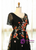 Plus Size Black Tulle Short Sleeve Embroidery V-neck Prom Dress