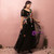 Plus Size Black Tulle Short Sleeve Embroidery V-neck Prom Dress