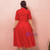 Plus Size Red Lace Short Sleeve Tea Length Prom Dress