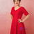 Plus Size Red Lace V-neck Short Sleeve Prom Dress