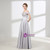 Silver Gray Off The Shoulder Satin With Flower Prom Dress