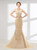 Champagne Mermaid Halter Tulle Beading Prom Dress