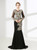 Black Mermaid Long Sleeve Appliques Beading Prom Dress