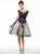 Black Tulle Lace Cap Sleeve Knee Length Homecoming Dress