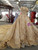Gold Ball Gown Off The Shoulder Appliques Long Train Wedding Dress