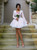 Short Long Sleeve White Lace Appliques Homecoming Dress