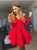 Red Long Sleeve Ruffles V-Neck Short Homecoming Dress