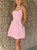 A-line Pink Cross Back Satin Short Homecoming Dresses