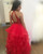 Red Ruffled High Neck Open Back Tulle Prom Dresses