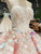 Pink Ball Gown Strapless Backless Appliques Flower Wedding Dress