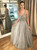 Gray V Neck Tulle Backless With Beading Prom Dress
