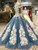Blue Ball Gown Off The Shoulder Sequins Appliques Wedding Dress
